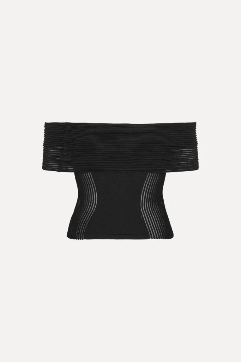 Tops-ROTATE Birger Christensen Knitted Off-shoulder Top Black Black color