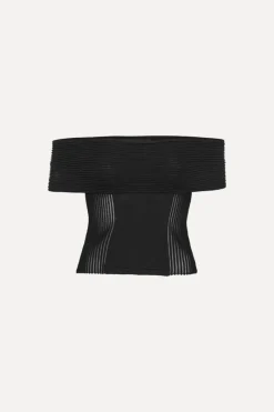 Tops-ROTATE Birger Christensen Knitted Off-shoulder Top Black Black color