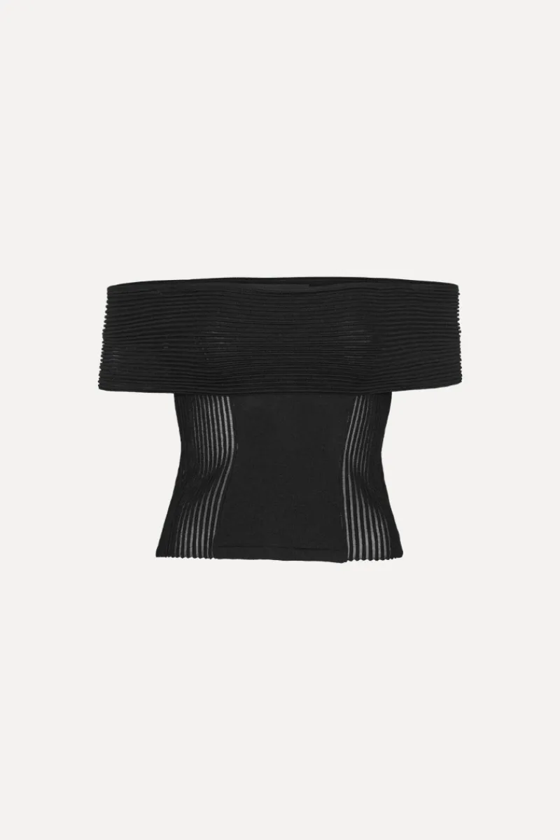 Tops-ROTATE Birger Christensen Knitted Off-shoulder Top Black Black color