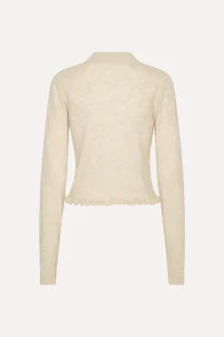 Knitwear|Tops-ROTATE Birger Christensen Knitted Polo Cardigan Cream Oxford Tan color