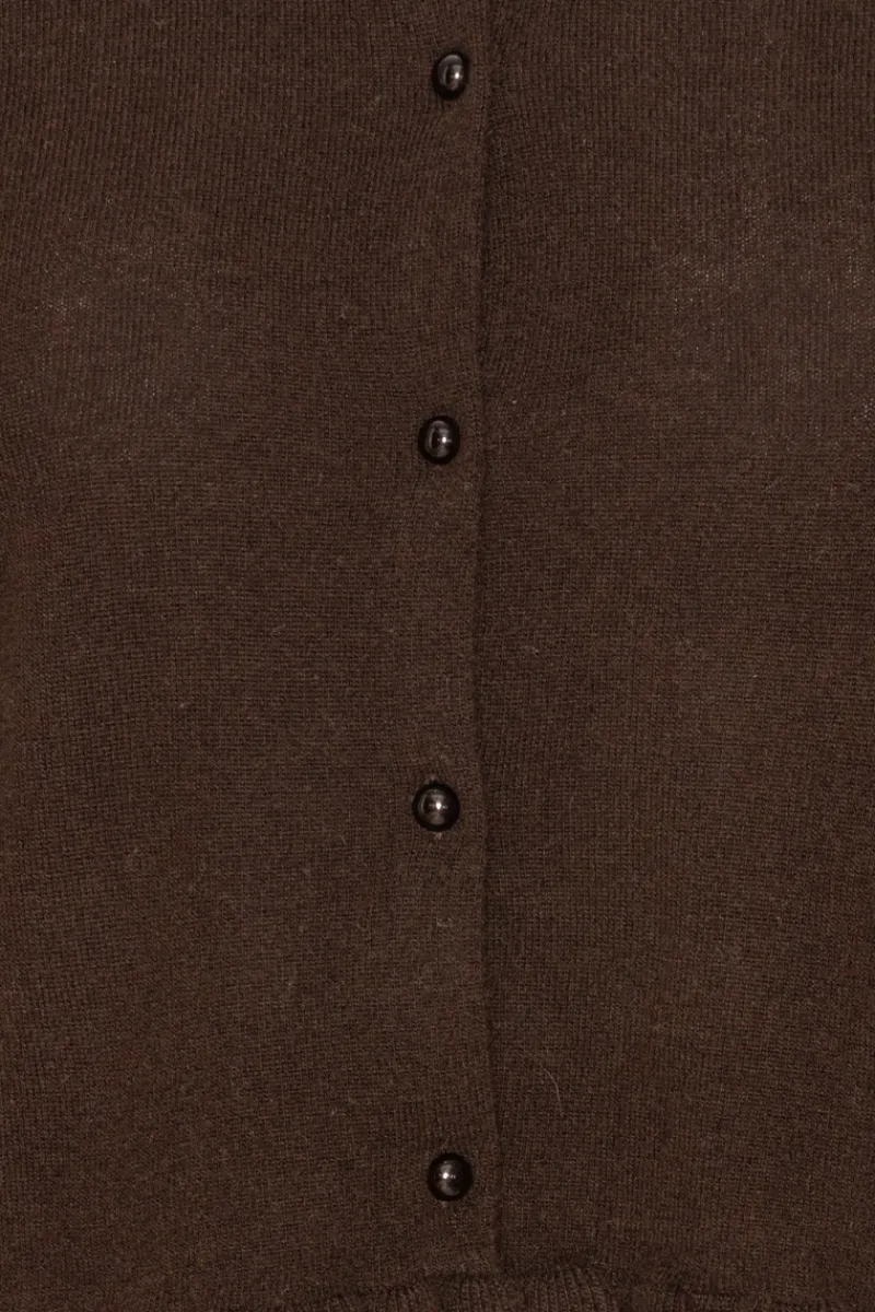 Knitwear|Tops-ROTATE Birger Christensen Knitted Polo Cardigan Dark Brown CHICORY COFFEE color