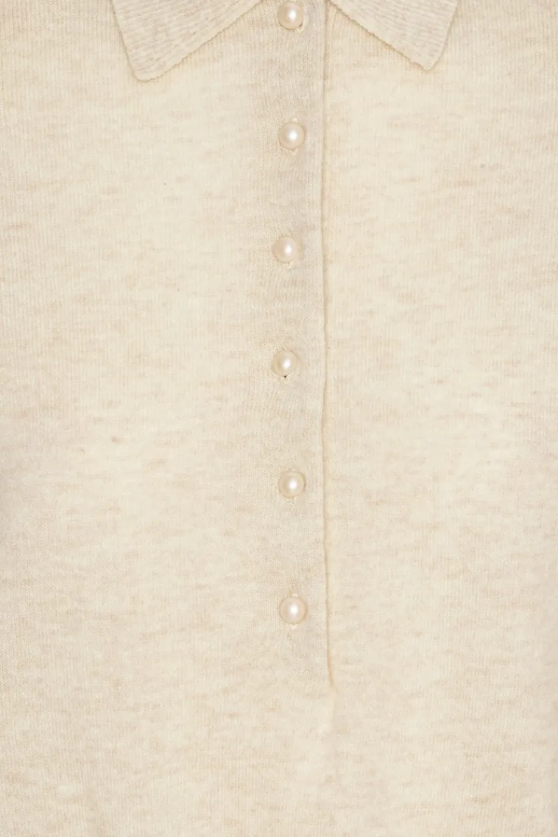 Knitwear|Tops-ROTATE Birger Christensen Knitted Polo Cream Oxford Tan color