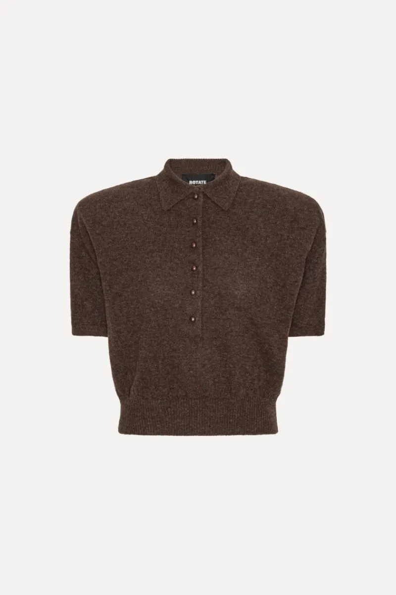 Tops-ROTATE Birger Christensen Knitted Polo Dark Brown Potting Soil color