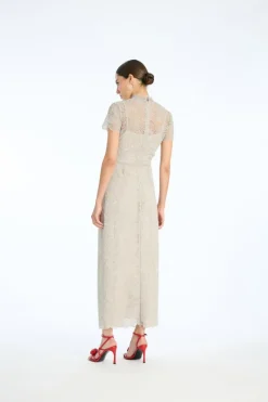 Midi Dresses|Dresses-ROTATE Birger Christensen Lace Long Midi Dress Light Grey Alloy (Light Gray) color