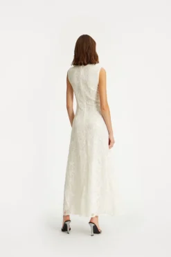 Bridal|Sequins-ROTATE Birger Christensen Lace Sequin Maxi Dress Creme White Egret color