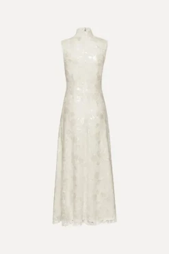 Bridal|Sequins-ROTATE Birger Christensen Lace Sequin Maxi Dress Creme White Egret color