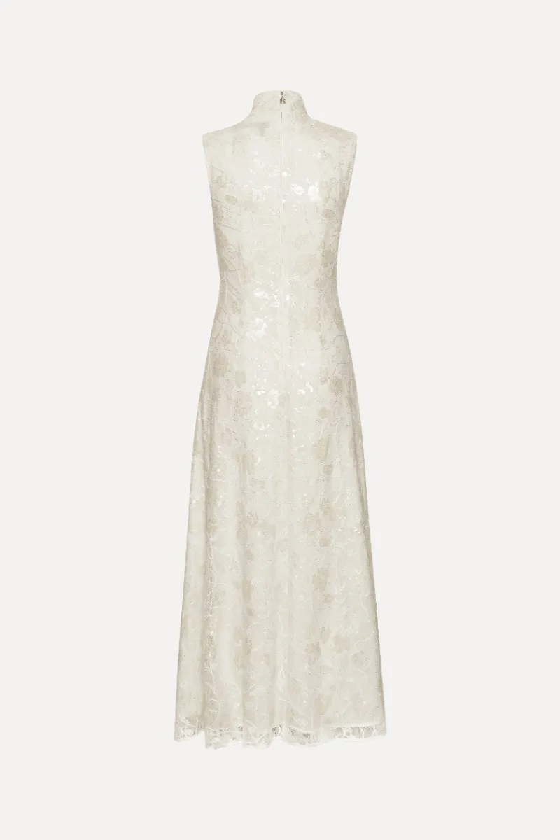 Bridal|Sequins-ROTATE Birger Christensen Lace Sequin Maxi Dress Creme White Egret color