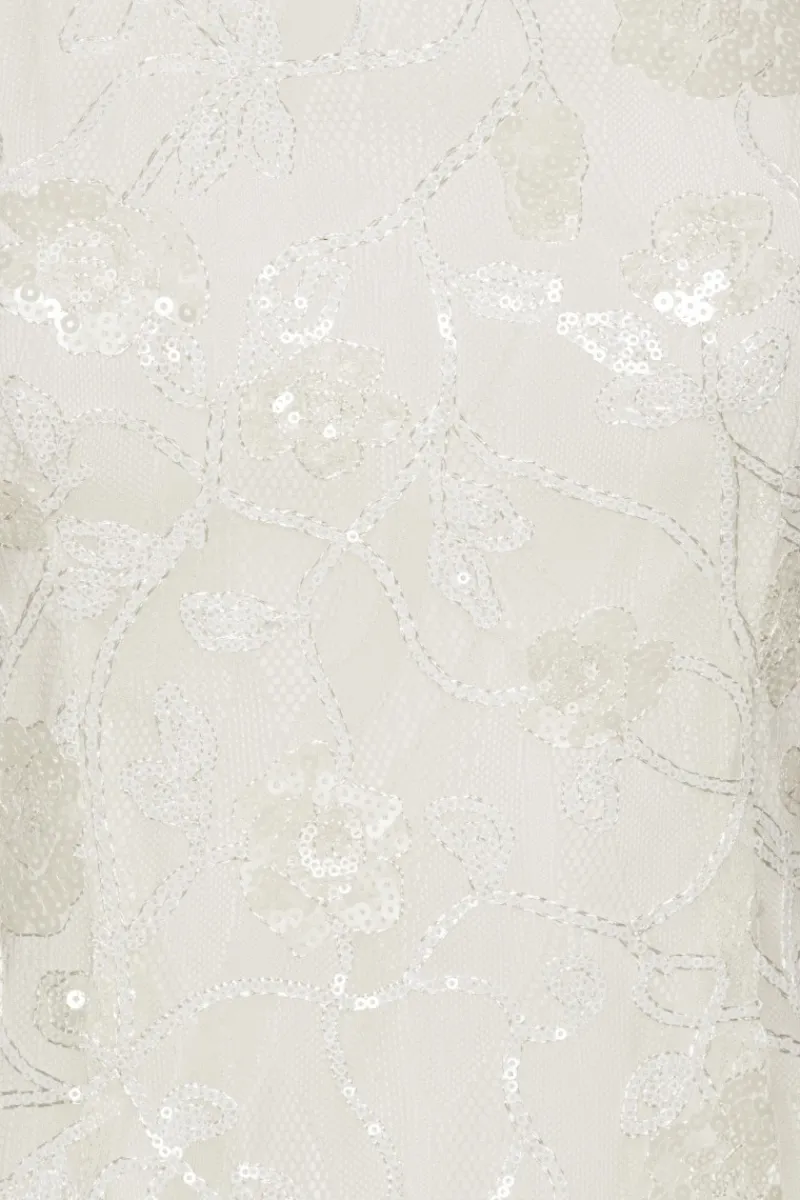 Bridal|Sequins-ROTATE Birger Christensen Lace Sequin Maxi Dress Creme White Egret color