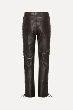 Pants-ROTATE Birger Christensen Laced Leather Pants Dark Brown Molé color
