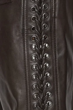 Pants-ROTATE Birger Christensen Laced Leather Pants Dark Brown Molé color