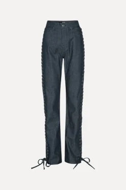 Pants-ROTATE Birger Christensen Laced Straight Leg Jeans Dark Blue Dark Blue Denim color