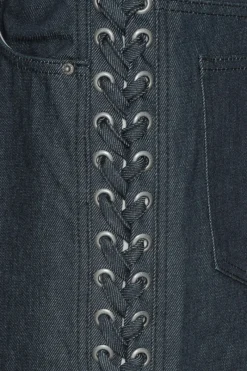 Pants-ROTATE Birger Christensen Laced Straight Leg Jeans Dark Blue Dark Blue Denim color