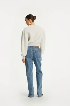 Pants-ROTATE Birger Christensen Laced Straight Leg Jeans Blue Denim Vintage Blue, Denim color