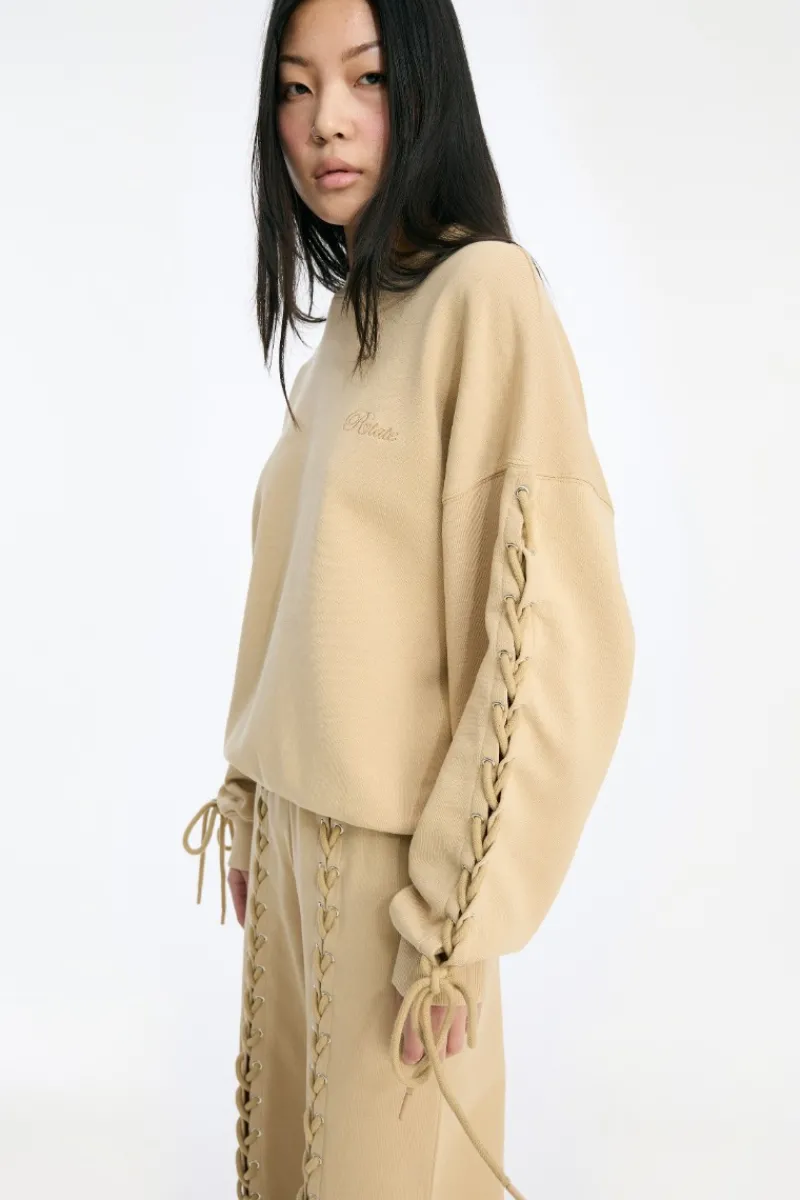 Tops-ROTATE Birger Christensen Lacing Crewneck Beige Cornstalk color