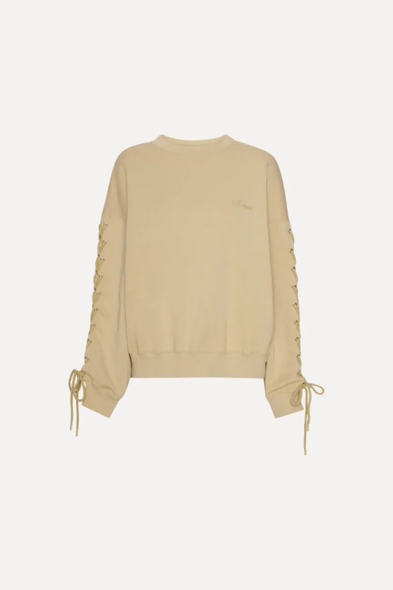 Tops-ROTATE Birger Christensen Lacing Crewneck Beige Cornstalk color