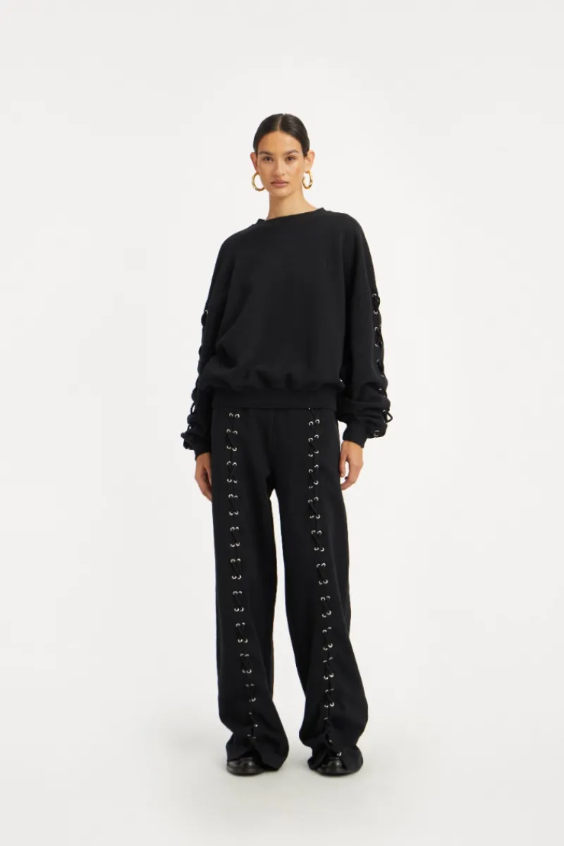 Tops-ROTATE Birger Christensen Lacing Crewneck Black Black color