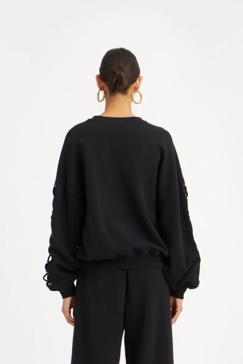 Tops-ROTATE Birger Christensen Lacing Crewneck Black Black color