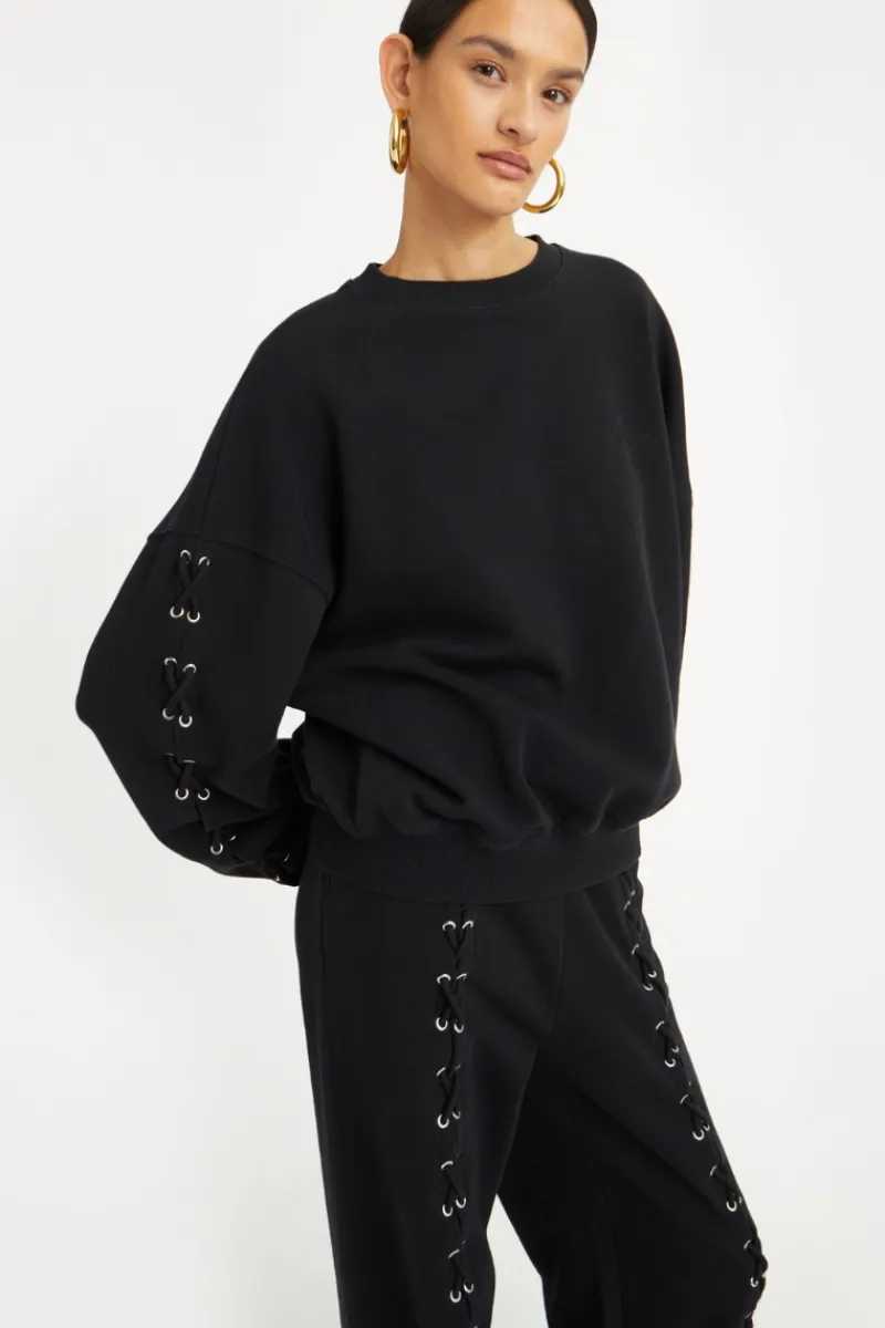 Tops-ROTATE Birger Christensen Lacing Crewneck Black Black color
