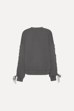 Tops-ROTATE Birger Christensen Lacing Crewneck Dark Grey Gray Pinstripe color