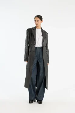 Outerwear-ROTATE Birger Christensen Leather Long Coat Black Black color