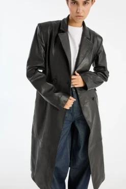 Outerwear-ROTATE Birger Christensen Leather Long Coat Black Black color