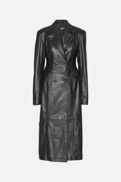 Outerwear-ROTATE Birger Christensen Leather Long Coat Black Black color