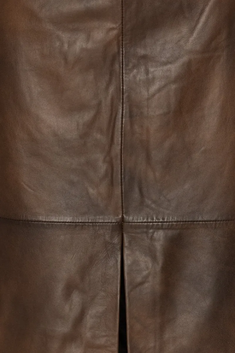 Skirts-ROTATE Birger Christensen Leather Midi Pencil Skirt Dark Brown Potting Soil color