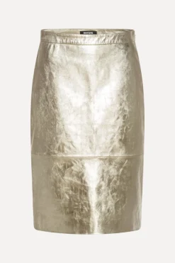 Skirts-ROTATE Birger Christensen Leather Midi Pencil Skirt Gold Gold color