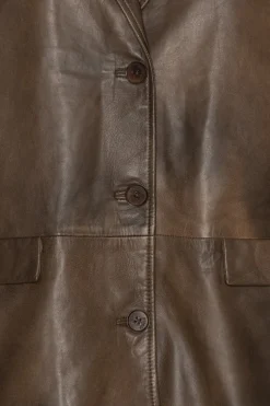 Outerwear-ROTATE Birger Christensen Leather Oversized Blazer Dark Brown Potting Soil color