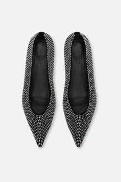 Shoes-ROTATE Birger Christensen Leather Pointed Ballerina Rhinestone Silver Comb. color