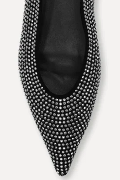 Shoes-ROTATE Birger Christensen Leather Pointed Ballerina Rhinestone Silver Comb. color