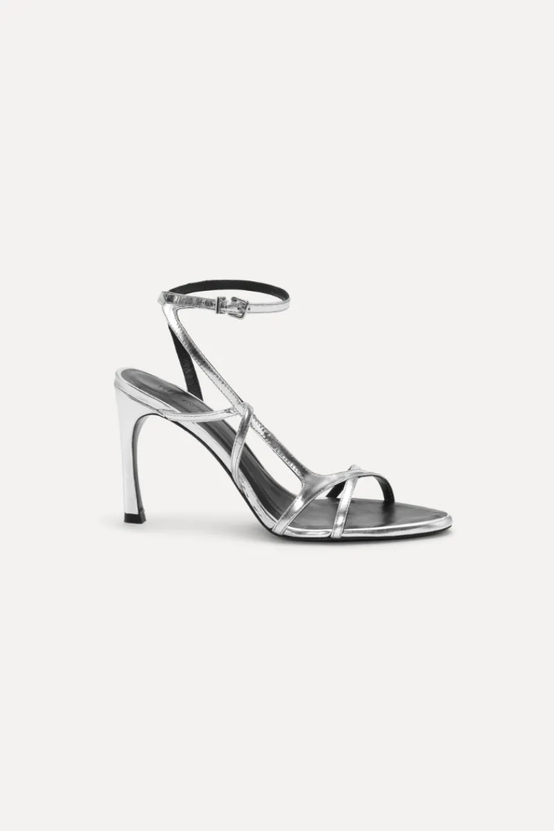 Shoes-ROTATE Birger Christensen Leather Strappy Sandal Silver Silver color