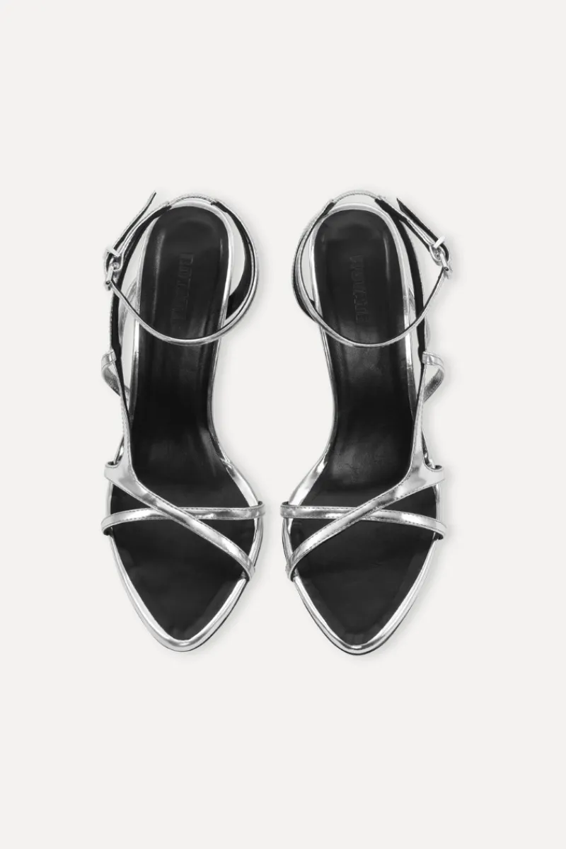 Shoes-ROTATE Birger Christensen Leather Strappy Sandal Silver Silver color