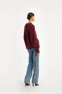 Knitwear|Tops-ROTATE Birger Christensen Light Knit Logo Sweater Bordeaux Zinfandelcolor