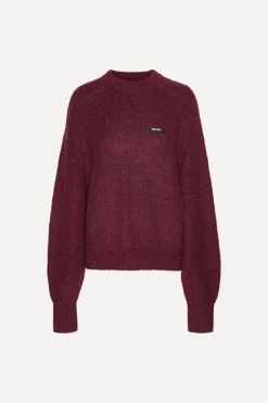 Knitwear|Tops-ROTATE Birger Christensen Light Knit Logo Sweater Bordeaux Zinfandelcolor