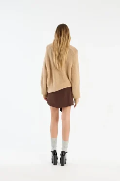 Knitwear-ROTATE Birger Christensen Light Knit Logo Sweater Beige Nougat color