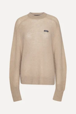 Knitwear-ROTATE Birger Christensen Light Knit Logo Sweater Beige Nougat color