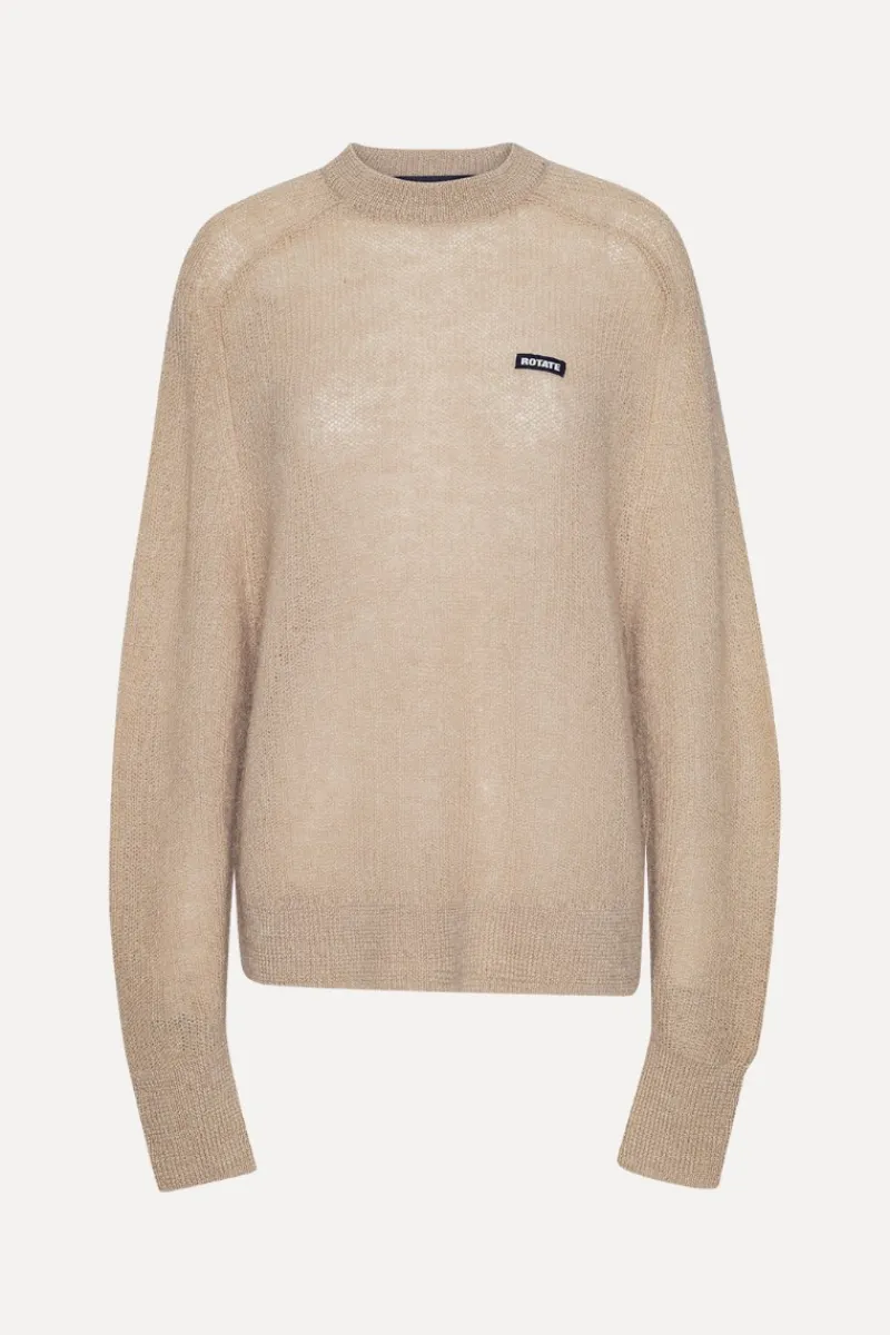Knitwear-ROTATE Birger Christensen Light Knit Logo Sweater Beige Nougat color