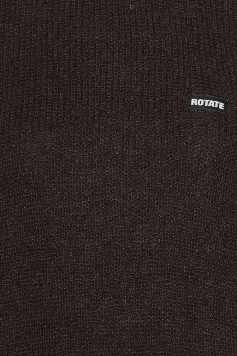 Knitwear|Tops-ROTATE Birger Christensen Light Knit Logo Sweater Dark Brown CHICORY COFFEE color