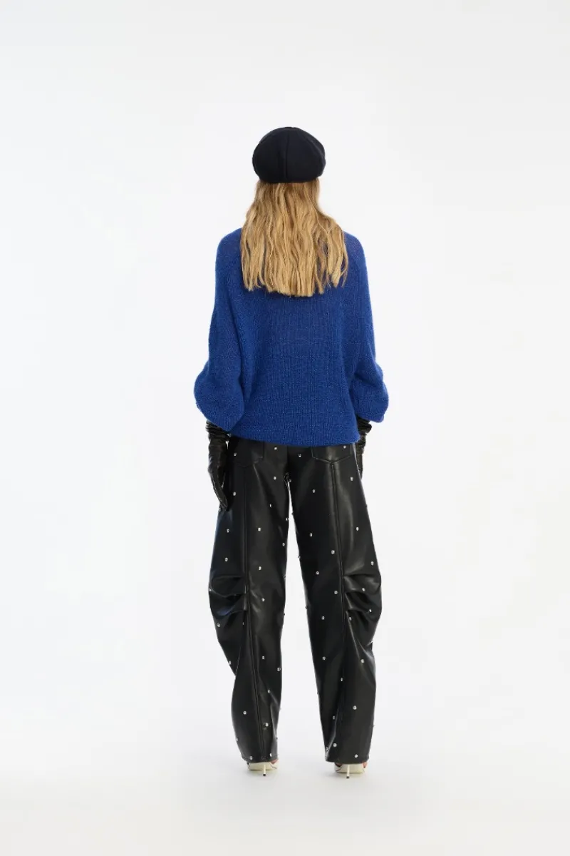 Knitwear|Tops-ROTATE Birger Christensen Light Knit Logo Sweater Dark Blue Mazarine Blue color