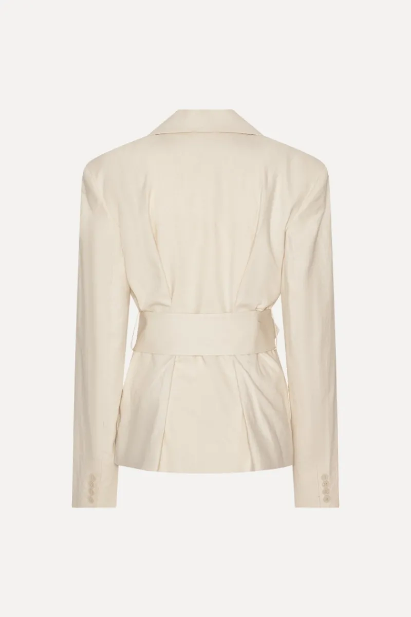 Outerwear-ROTATE Birger Christensen Linen Suiting Blazer Cream Pumice Stone color
