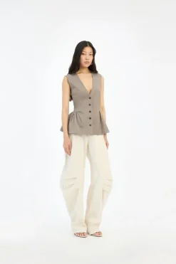 Pants-ROTATE Birger Christensen Linen Suiting Pants Cream Pumice Stone color