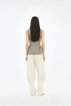 Pants-ROTATE Birger Christensen Linen Suiting Pants Cream Pumice Stone color