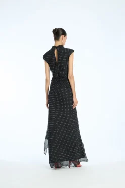 Maxi Dress|Dresses-ROTATE Birger Christensen Long Dress W. Tie Black 1000 Black Comb. color