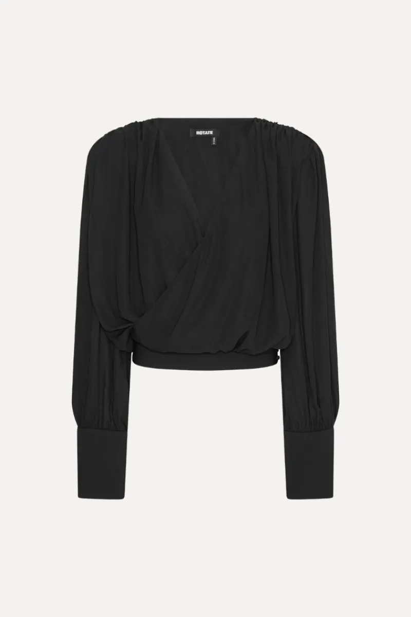 Tops-ROTATE Birger Christensen Long Sleeve V-neck Top Black Black color