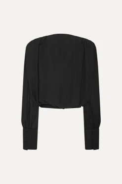 Tops-ROTATE Birger Christensen Long Sleeve V-neck Top Black Black color