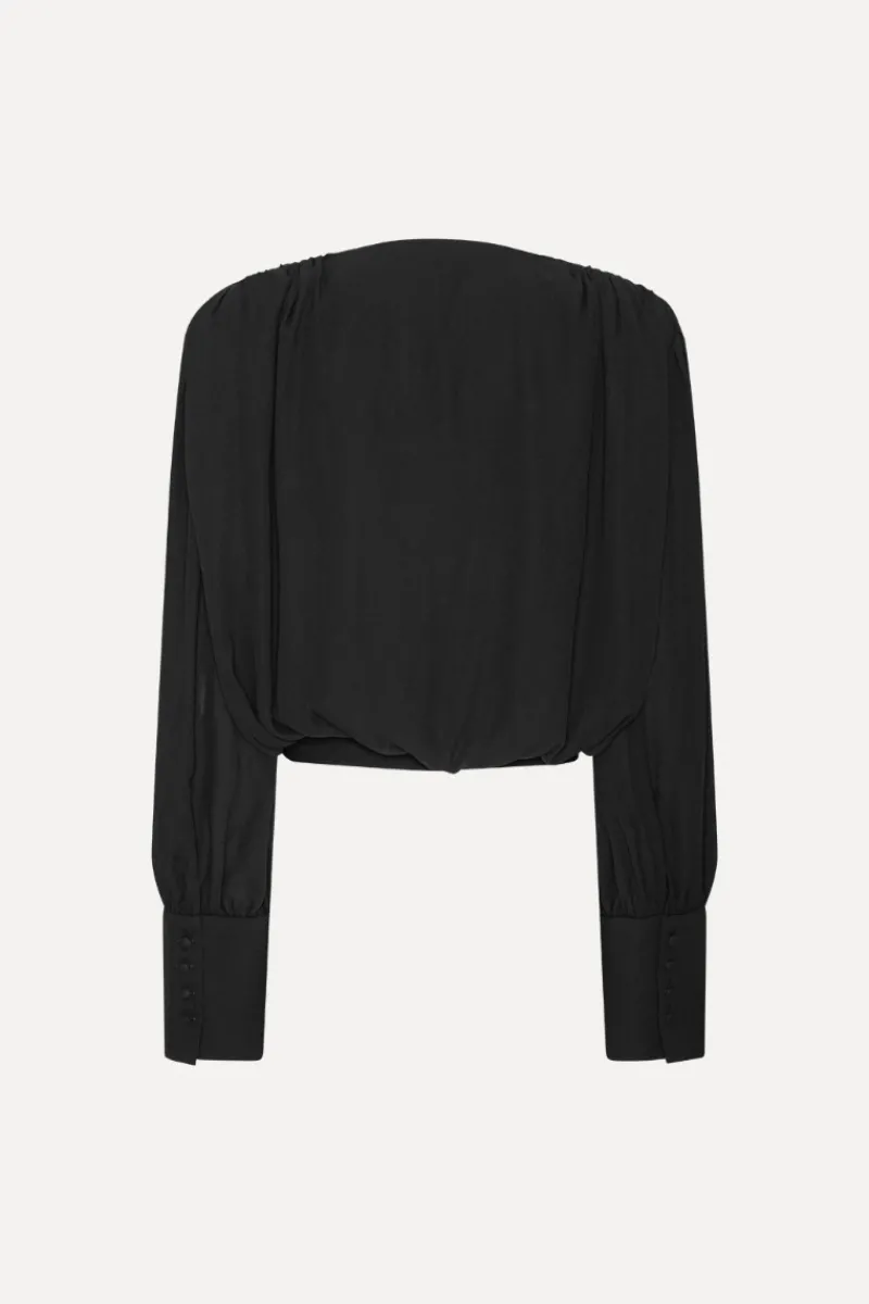 Tops-ROTATE Birger Christensen Long Sleeve V-neck Top Black Black color