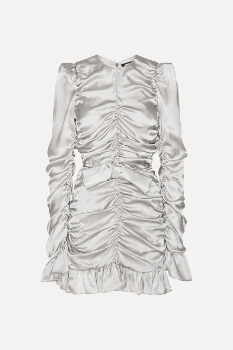 Mini Dresses|Dresses-ROTATE Birger Christensen Ls Mini Bow Dress Light Grey Ghost Gray color