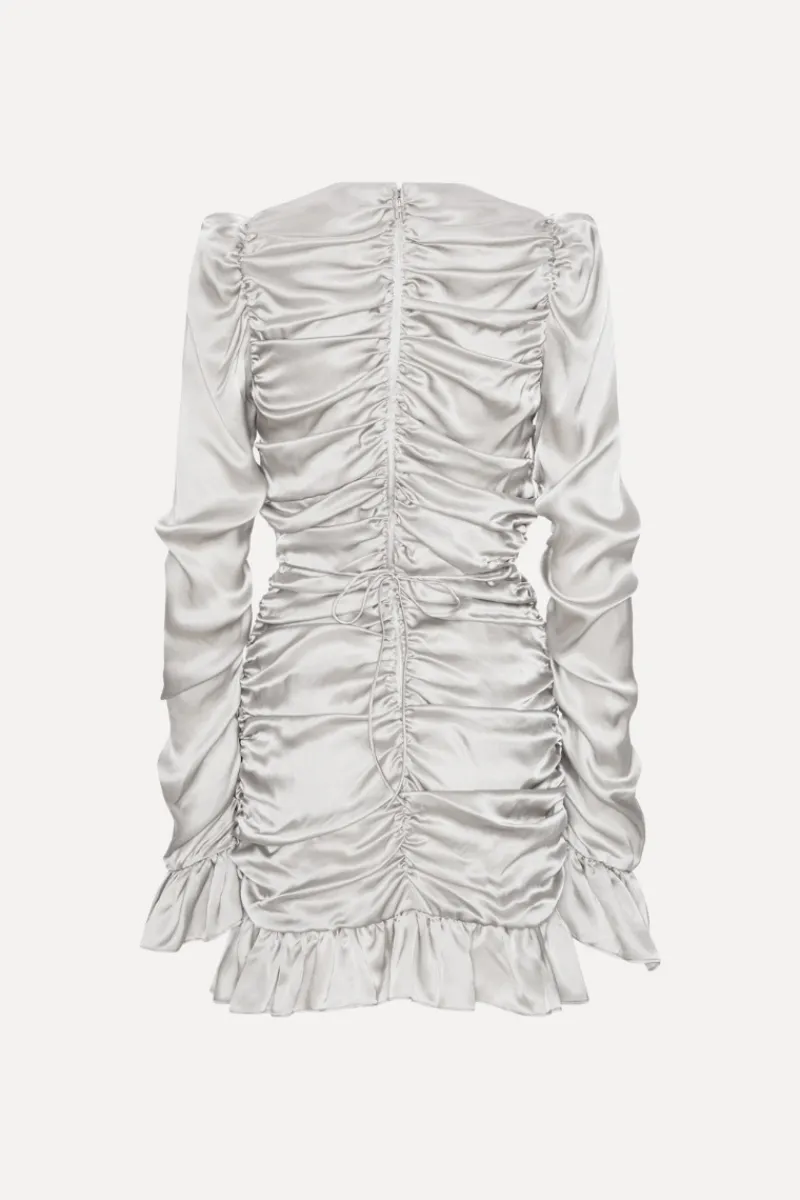 Mini Dresses|Dresses-ROTATE Birger Christensen Ls Mini Bow Dress Light Grey Ghost Gray color