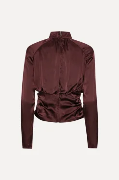 Tops-ROTATE Birger Christensen Ls Ruched Silk Top Burgundy Zinfandelcolor
